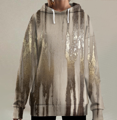 Объемная золотая фактура с подтеками на перламутровом фоне, Hoodie Long Oversize 3D