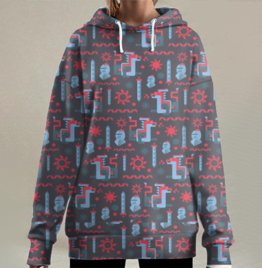 Огнедышащий дракон борьба стихий паттерн змеи солнце огонь, Hoodie Long Oversize 3D