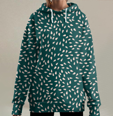 Мягкий узор с каплями на зеленом фоне с каплями на зеленом фоне, Hoodie Long Oversize 3D