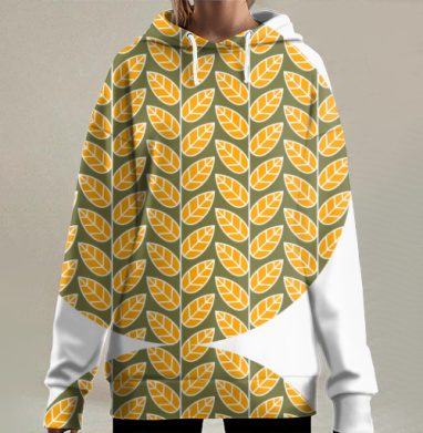 Оранжевые осенние листья на сером фоне узор, Hoodie Long Oversize 3D
