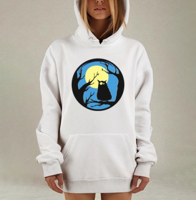 Ночное существо сова на ветке под луной CAVABUNGA, Hoodie Mjhigh Dig, оверсайз, утепленная