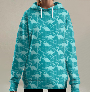 Бирюзовые цапли и тростник узор бирюзовые цапли и тростник, Hoodie Long Oversize 3D