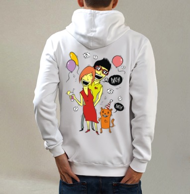 Pop art вечеринка / Party с женщиной мужчиной и рыжим котом PARTY ТУСУЕМСЯ - Магазин футболок urteco - Дизайнерские принты