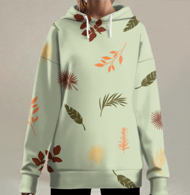 Растительный узор с осенними листьями легкий воздушный природный, Hoodie Long Oversize 3D