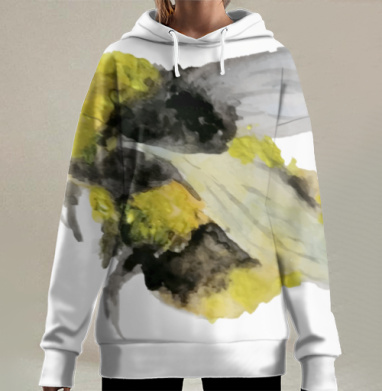 Живописный шмель в акварельных тонах, Hoodie Long Oversize 3D