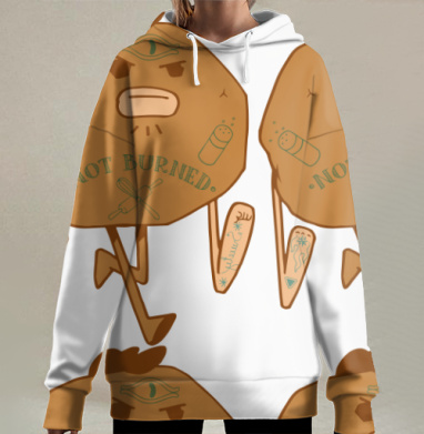 Коричневый скотч-баран с тату и надписью НЕ СГОРЕЛ не сгорел, Hoodie Long Oversize 3D