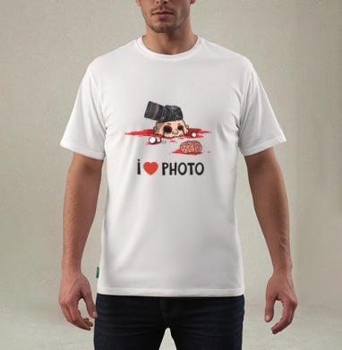 Черная сатирическая сцена о фанатичной любви к фото I LOVE PHOTO, Футболка мужская REGULAR белая