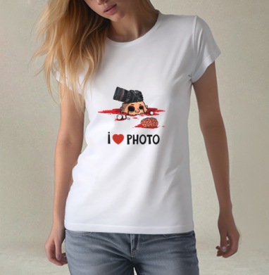 Черная сатирическая сцена о фанатичной любви к фото I LOVE PHOTO - Магазин футболок izya - Дизайнерские принты