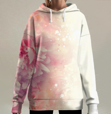 Нежные розовые пионы весеннее цветение красивые цветы, Hoodie Long Oversize 3D