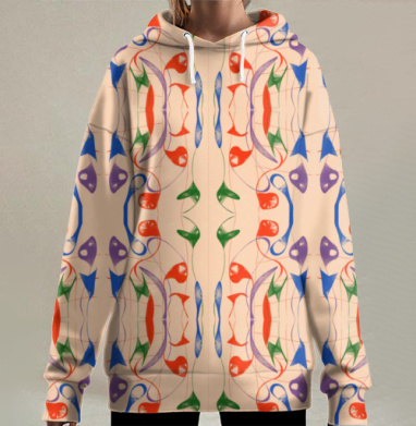 Абстрактный узор динамичных линий и форм, Hoodie Long Oversize 3D