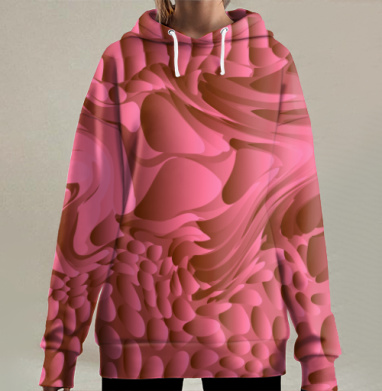 Текучая Абстракция Пластичных Форм, Hoodie Long Oversize 3D