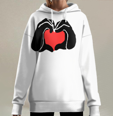 Красное сердце черные руки признание в добрых чувствах, Hoodie Long Oversize 3D