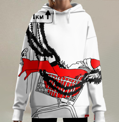 Санта Клаус в тележке уличный юмор путешествие к рождеству, Hoodie Long Oversize 3D