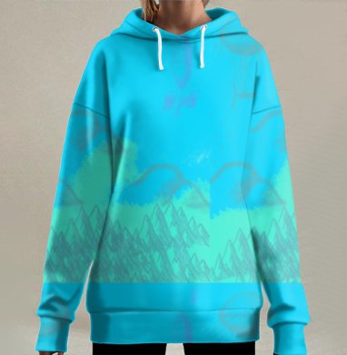 Воздушный шар над горами с небесной свободой парит, Hoodie Long Oversize 3D
