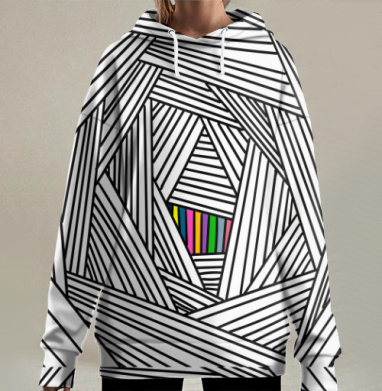 Контрастный цветовой акцент сквозь абстрактные пересекающиеся линии, Hoodie Long Oversize 3D