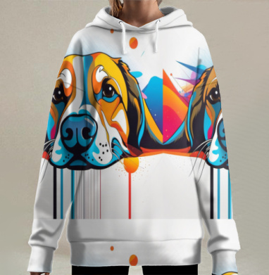 Яркая разноцветная собака в стиле современного уличного искусства, Hoodie Long Oversize 3D