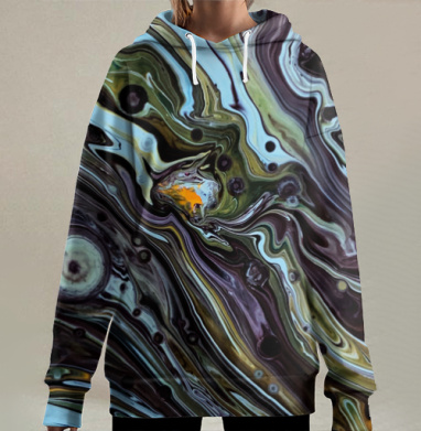 Абстрактная акриловая заливка «Текучая гармония», Hoodie Long Oversize 3D