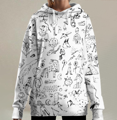 черно-белое разнообразие животных и деталей в туши, Hoodie Long Oversize 3D