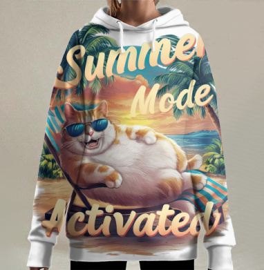 Режим летнего кота включен, Hoodie Long Oversize 3D