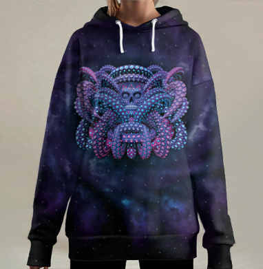 Мистическое существо с черепом и сияющими щупальцами, Hoodie Long Oversize 3D