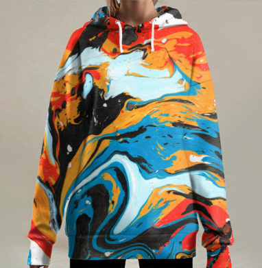 Динамичный танец красок в абстрактном экспрессионизме, Hoodie Long Oversize 3D