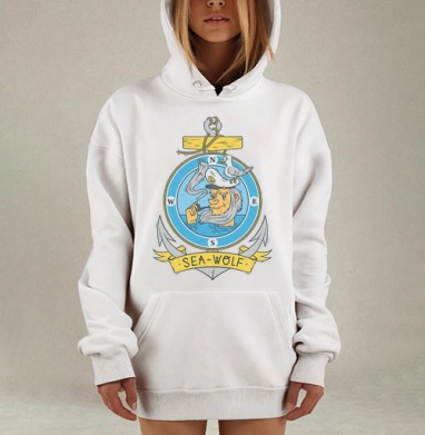 Винтажный морской герб Sea-Wolf с капитаном, Hoodie Mjhigh Dig, оверсайз, утепленная