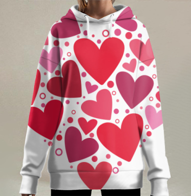 Разноцветные Сердца В Большом Сердце День Святого Валентина, Hoodie Long Oversize 3D