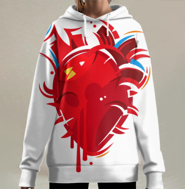 Сердце окровавленное символ горящей страсти, Hoodie Long Oversize 3D