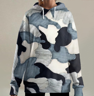 Абстрактный городской узор в серых тонах камуфляж для интерьера, Hoodie Long Oversize 3D