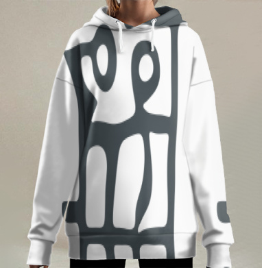 Абстрактный лабиринт серых линий на сером фоне, Hoodie Long Oversize 3D