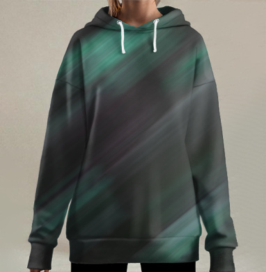 Плавное динамическое движение черный изумруд фиолетовый, Hoodie Long Oversize 3D