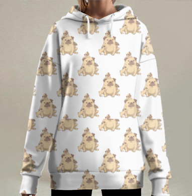 Веселые забавные мопсы играют детство вместе мопс, Hoodie Long Oversize 3D