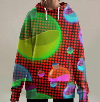 Неоновые колбы с жидкостями футуристический цифровой арт, Hoodie Long Oversize 3D