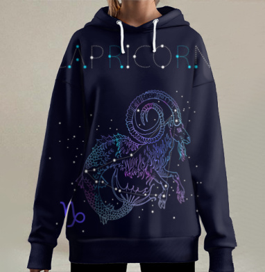Мистический морской козел Козерога в космосе, Hoodie Long Oversize 3D