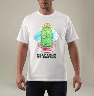 Спокойный медитирующий кактус с позитивной надписью be cactus, Футболка мужская REGULAR белая