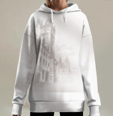 Архитектурный эскиз города карандашом, Hoodie Long Oversize 3D