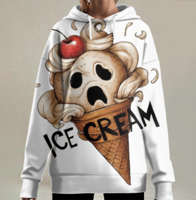 Сюрреалистичный принт Мороженое в крике, Hoodie Long Oversize 3D