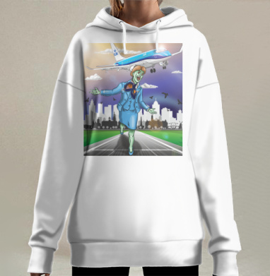 Стюардесса Зомби Бежит Трасса Самолет, Hoodie Long Oversize 3D