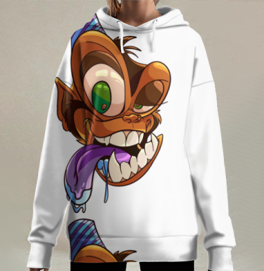 Сумасшедшее лицо с ярким языком оживленное настроение, Hoodie Long Oversize 3D