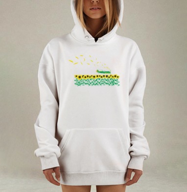 Самолет над полем подсолнухов летящий с лепестками, Hoodie Mjhigh Dig, оверсайз, утепленная