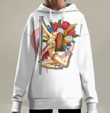 Женщина танцует на шесте с цветами женщина танцует на, Hoodie Long Oversize 3D