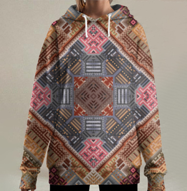 Калейдоскопический этнический узор симметрии, Hoodie Long Oversize 3D