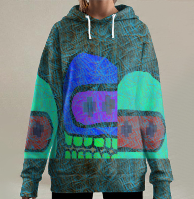 Абстрактные цветные персонажи с зубами и глазами синего цвета, Hoodie Long Oversize 3D