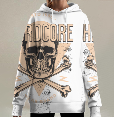 Скелет хардкор череп кости навсегда, Hoodie Long Oversize 3D