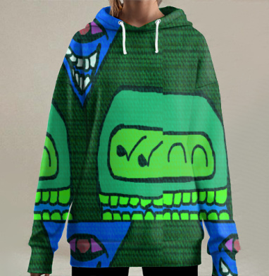 Злорадная улыбка и наблюдение в зелёном фоне сцены, Hoodie Long Oversize 3D