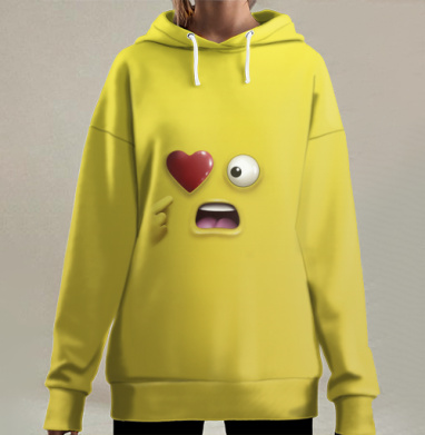 3D Эмодзи с сердечным глазом и удивлением, Hoodie Long Oversize 3D