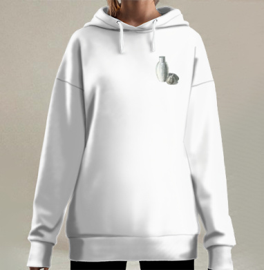 Графическая монохромная ваза с плодами в минимализме спокойствия, Hoodie Long Oversize 3D