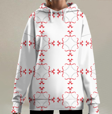 Красные Абстрактные Фигуры Геометрия Серый фон, Hoodie Long Oversize 3D