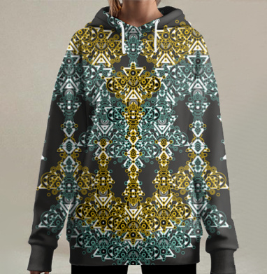 Мистический орнамент Золотая сакральная геометрия / Golden sacred geometry, Hoodie Long Oversize 3D