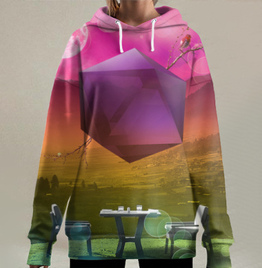 Фантастический чайный стол под лунным кристаллом, Hoodie Long Oversize 3D